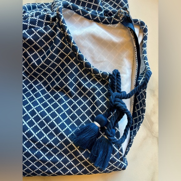 Navy & white pattern coverup romper - Picture 2 of 5